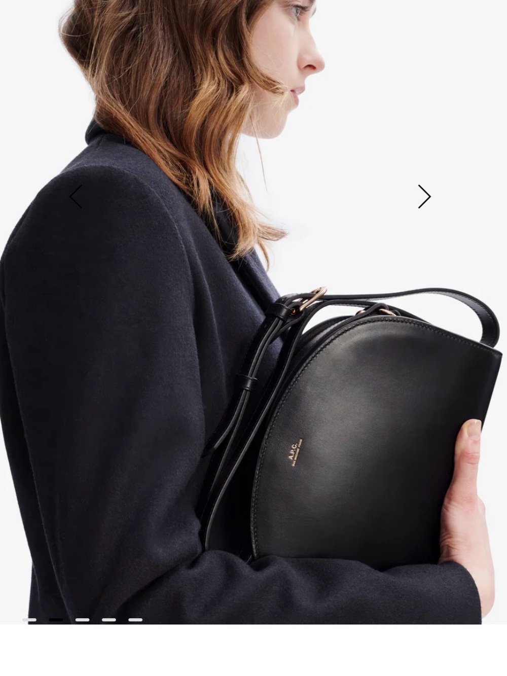 A.P.C. Demi-Lune Shoulder Bag in Black with Gold Logo